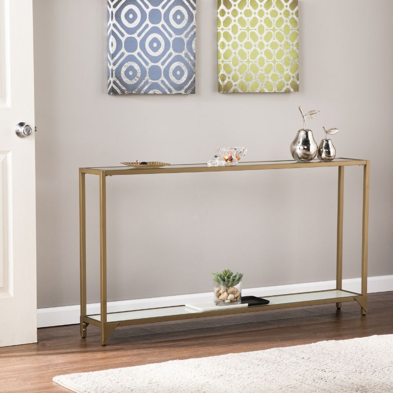 Photo 1 of Bergen Gold with White Glass Console Table