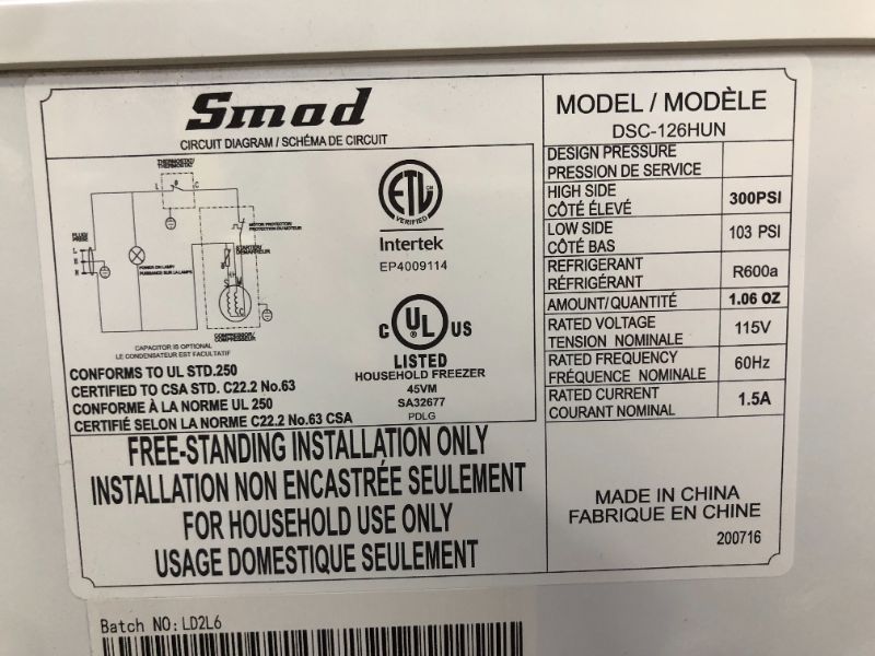 Photo 5 of Smad 3.5 Cu. Ft. Chest Freezer Portable Small Freezer Deep with Basket for Home Kitchen Restaurant Hotel Ice Cream Shop Grocery Store, White