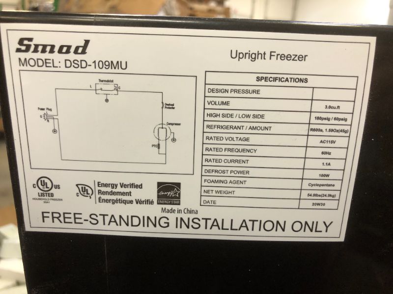 Photo 4 of Smad Upright Freezer, 3.0 Cubic Feet, Stainless Steel E-star Freezer