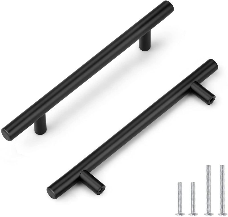 Photo 1 of 5 Pack Probrico Black Stainless Steel Kitchen Cabinet Door Handles T Bar Drawer Pulls Knobs Diameter 1/2 inch Hole Centers:5inch-7-1/2inch Length- 2 SETS