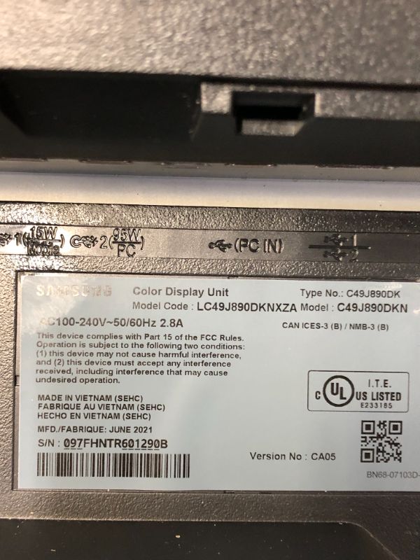 Photo 1 of SAMSUNG CJ890 Series 49-Inch Ultrawide QHD (3840x1080) Computer Monitor, 144Hz, Curved, HDMI, USB-C, Height Adjustable Stand
