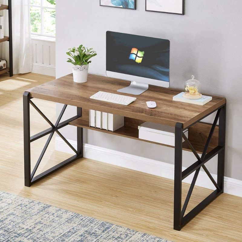 Photo 1 of FOLUBAN Office Desk with Shelves, Modern Industrial Computer Desk, Rustic Study Writing Table, 47 inch Oak

