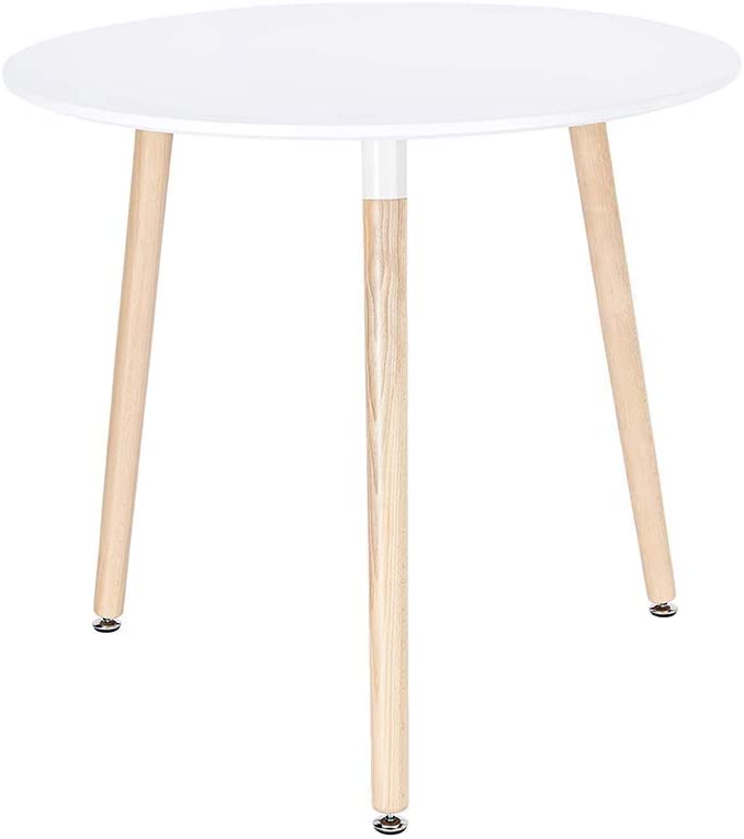 Photo 1 of CangLong Modern Round Side Table in White with Beech Wood Legs for Kitchen Living Bedroom
