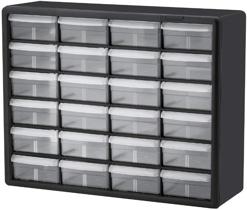 Photo 1 of Akro-Mils 24 Drawer 10124, Plastic Parts Storage Hardware and Craft Cabinet, (20-Inch W x 6-Inch D x 16-Inch H), Black (1-Pack)
