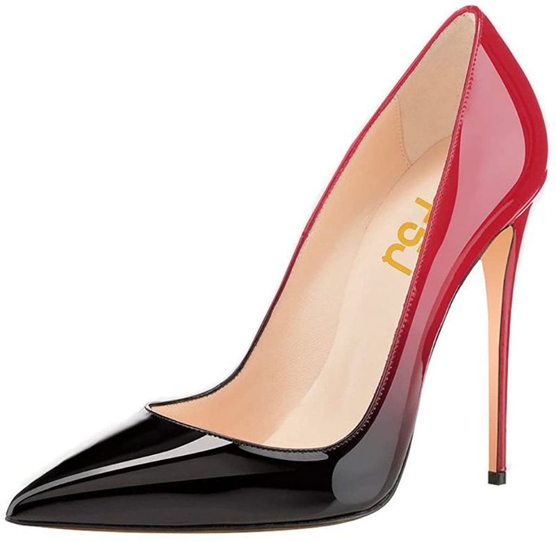 Photo 1 of FSJ Women Fashion Pointed Toe Pumps High Heel Stilettos Sexy Slip On Dress Shoes Black-Red 
Size: 8
