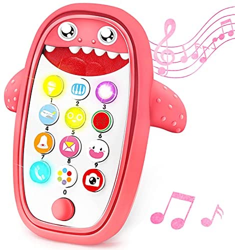 Photo 1 of Baby Shark Cell Phone Toy with Removable Teether Case, Light up, Music & Adjustable Volume Kids Play & Learn Fake Phone for Infant & Toddler, Preschool Birthday Gift for Girl Boy 18+ Months (Red)
