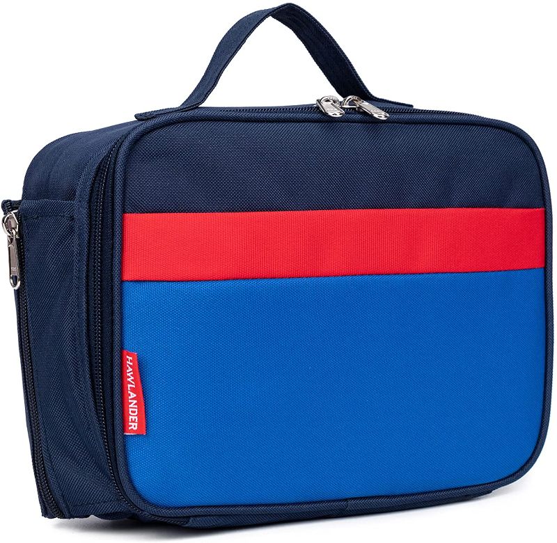 Photo 1 of HawLander Insulated Kids Lunch Box Bag for Boys and Girls, with Side Bottle Holder, Navy-Blue
