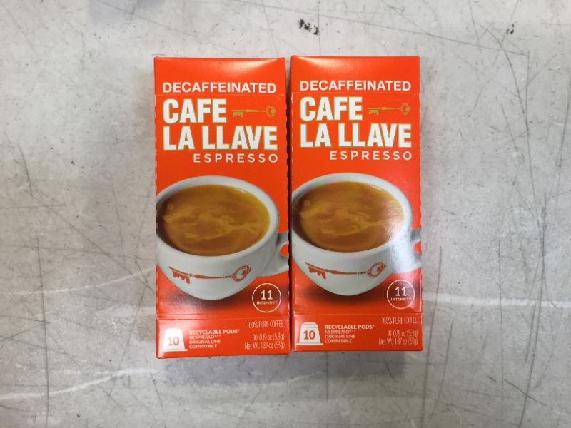 Photo 1 of Café La Llave Decaf Espresso Capsules, Intensity 11 (20 Count) Compatible with Nespresso OriginalLine Machines