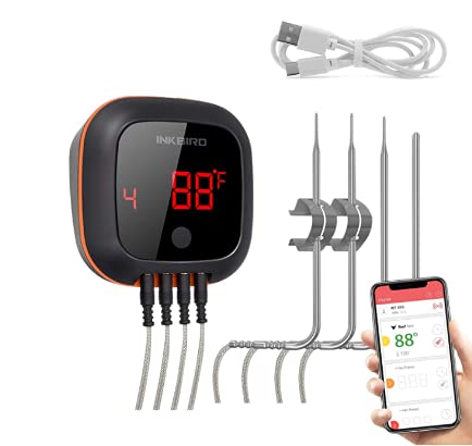 Photo 1 of Inkbird Bluetooth Grill BBQ Meat Thermometer with 4 Probes Digital Wireless Grill Thermometer, Timer, Alarm,150 ft Barbecue Cooking Kitchen Food Meat Thermometer for Smoker, Oven, Drum
