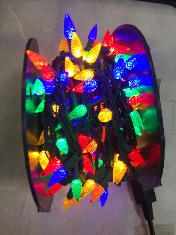 Photo 2 of 67 ft. 200-Light LED Multi Color Faceted C6 Super Bright Steady Lit String Light
