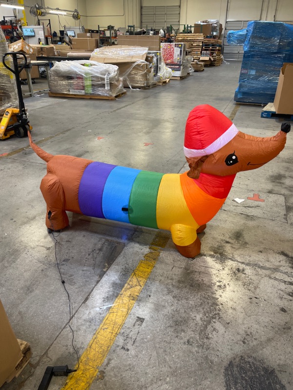 Photo 1 of 6 ft Pre-Lit LED Airblown Dachshund Dog with Rainbow Sweater Christmas InflatablE missing plug attachment