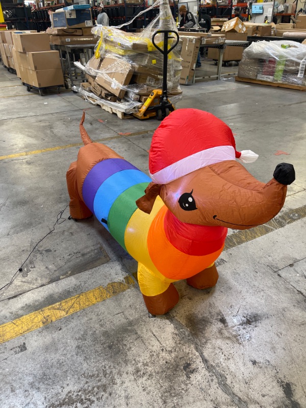 Photo 1 of 6 ft Pre-Lit LED Airblown Dachshund Dog with Rainbow Sweater Christmas InflatablE missing plug attachment