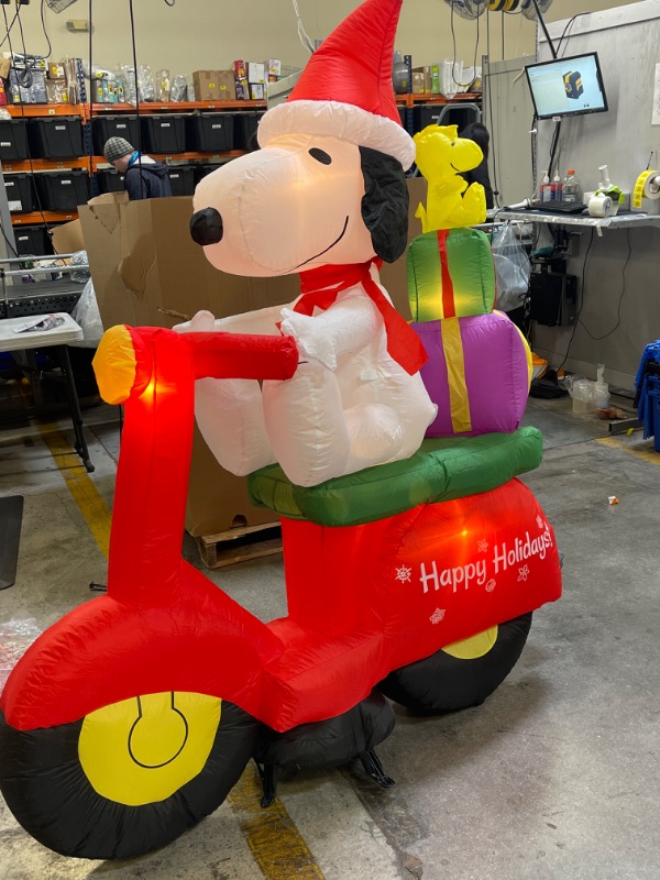 Photo 1 of 6 ft Pre-Lit LED Airblown Peanuts Snoopy with Woodstock on Moped Scene Christmas Inflatable