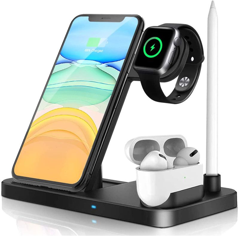 Photo 1 of Wireless Charger Dock 4 in 1 Fast Charging Station, iKALULA Nightstand QI Quick Charger, Foldable Adjustable Stand
