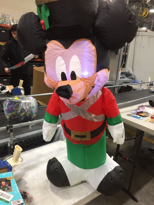 Photo 2 of 3.5 ft. Pre-Lit LED Disney Airblown Mickey as Toy Soldier Christmas Inflatable

