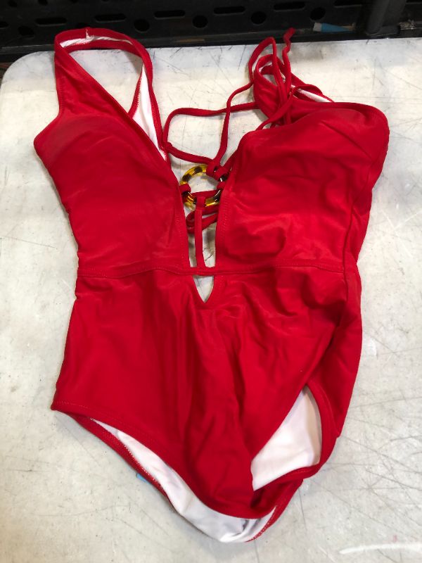 Photo 2 of CUPSHE Red Strappy Lace Up One Piece Swimsuit-MEDIUM