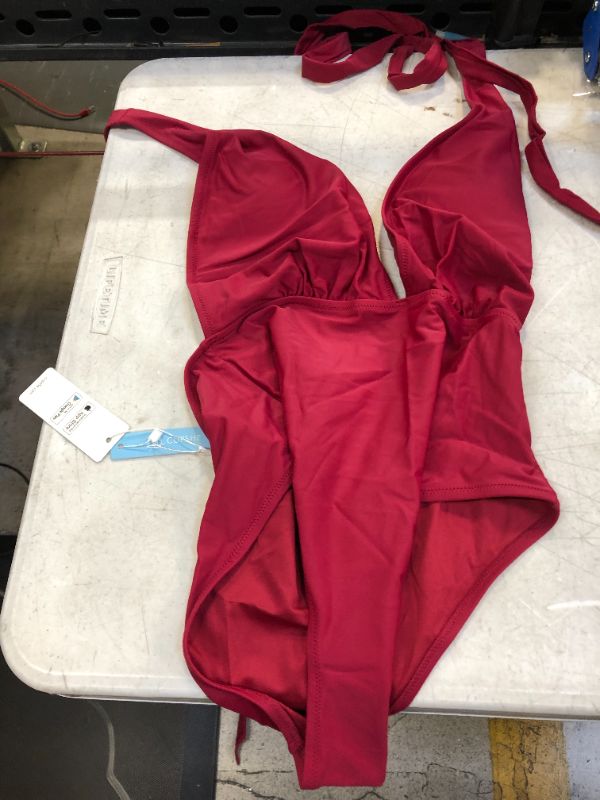 Photo 1 of CUPSSHE Red Deep V-neck One Piece Swimsuit-MEDIUM