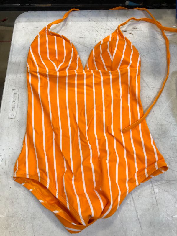 Photo 2 of CUPSHE Raegan Striped Halter One Piece Swimsuit-MEDIUM