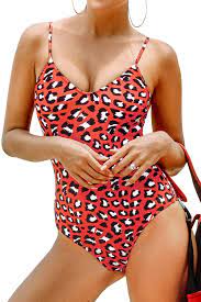 Photo 1 of CUPSHE Women's V Neck Leopard Print One Piece Swimsuit-SMALL