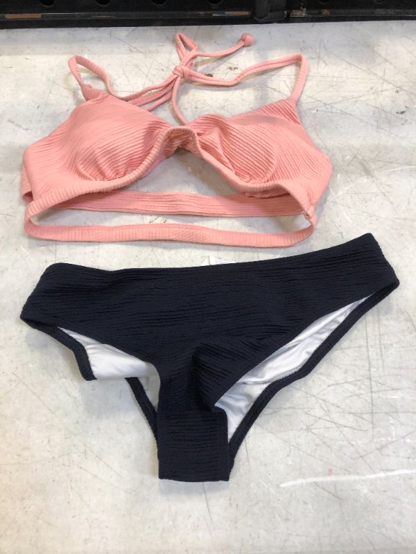 Photo 2 of CUPSHE Textured Pink And Navy Halter Bikini-MEDIUM