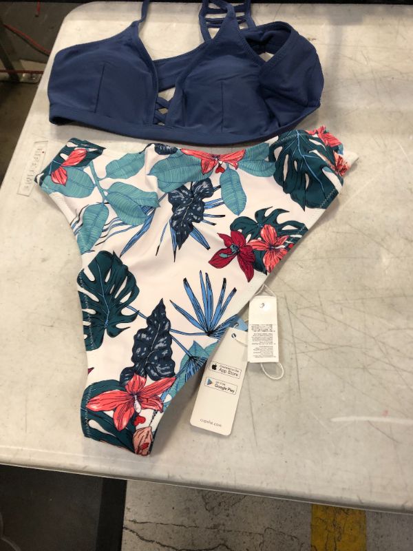 Photo 1 of CUPSHE Navy and Floral Strappy Bikini Set-LARGE
