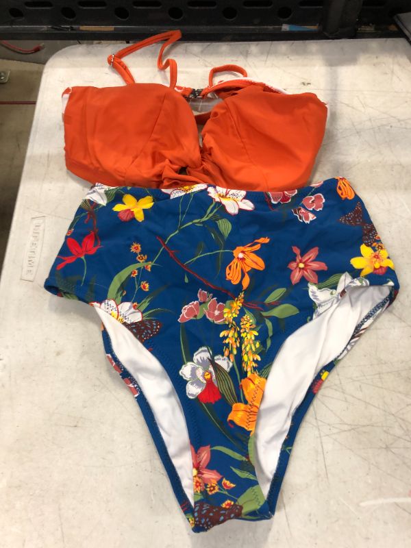 Photo 2 of CUPSHE Orange and Floral Twist Bikini-MEDIUM