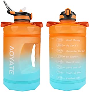 Photo 1 of 1 Gallon /128 OZ Motivational Water Bottle with Time Marker & Straw, Leakproof Large Water Jugs with Handle, [Wide Mouth] Tritan BPA Free Sports Water Bottle for Fitness Gym Outdoor Sports (Orange/Blue Gradient)