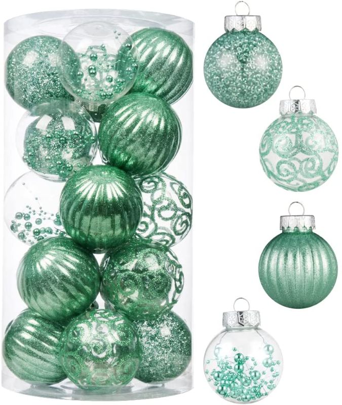 Photo 1 of XmasExp 20ct Christmas Ball Ornaments Set -Clear Plastic Shatterproof Xmas Tree Ball Hanging Baubles Stuffed Delicate Glittering for Holiday Wedding Xmas Party Decoration (80mm/3.15",Mint Green)