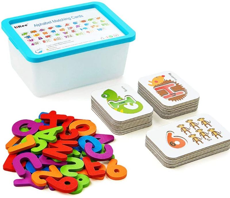 Photo 1 of LiKee Alphabet Number Flash Cards Wooden Letter Puzzle ABC Sight Words Match Games Animal Counting Board Preschool Educational Montessori Toys for Toddlers Boys Girls 3+ Years (36 Cards& 37 Blocks)
