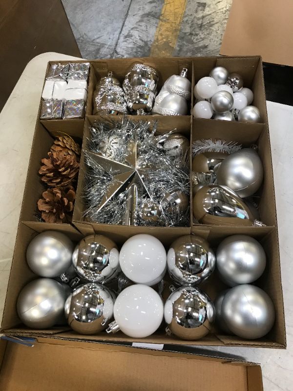 Photo 1 of #NA 104-Pcs Christmas Ball Ornaments Assorted Shatterproof Christmas Ball Set for Xmas Tree Decoration (Silver)
