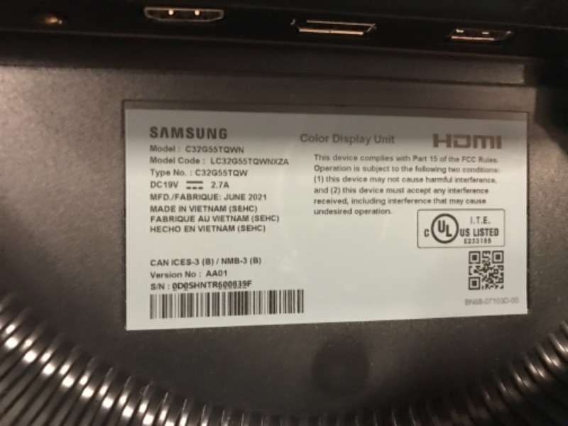 Photo 1 of SAMSUNG 32” Odyssey G5 Gaming Monitor, WQHD (2560x1440), 144Hz, Curved, 1ms, HDMI, Display Port, AMD FreeSync Premium, HDR10, LC32G55TQWNXZA, Black
