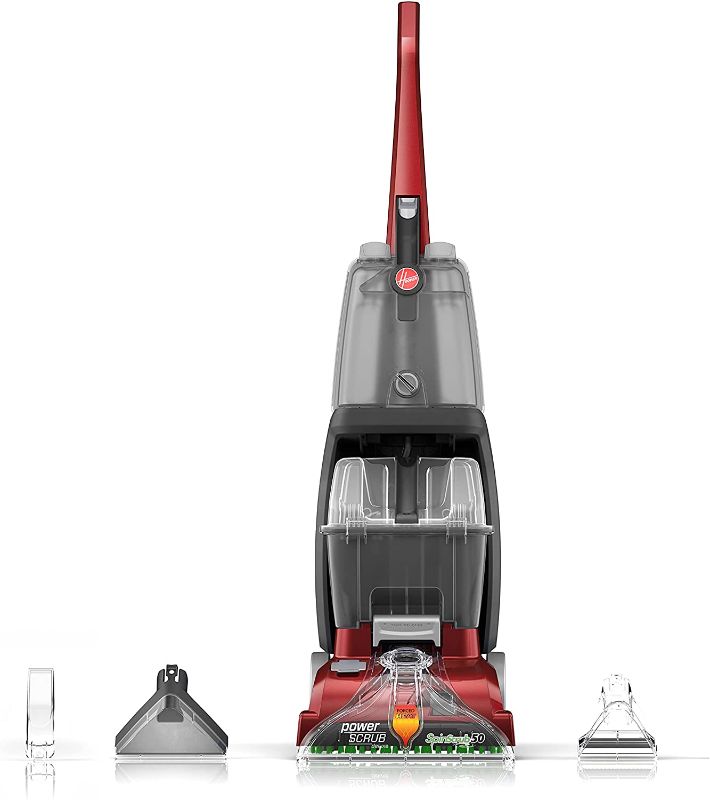 Photo 1 of Hoover Power Scrub Deluxe Carpet Cleaner Machine, Upright Shampooer, FH50150, Red
