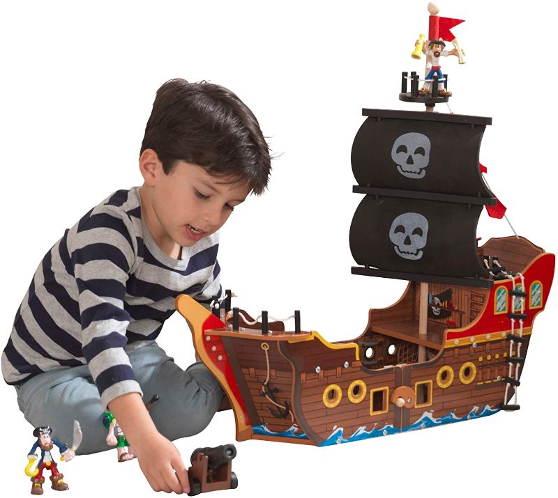 Photo 1 of KidKraft Adventure Bound: Wooden Pirate Ship Play Set with Lights and Sounds, Pirate Figures, 8 Pieces Included, Gift for Ages 3+
