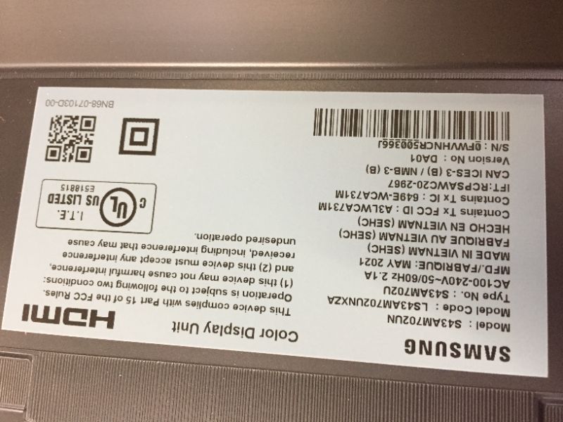 Photo 1 of SAMSUNG 43 Inch 4K Smart Monitor, UHD Monitor, Computer Monitor, Smart TV Apps, Microsoft 365, 4K UHD Display, Eye Saver Mode, M7 Series, M70A (LS43AM702UNXZA)
