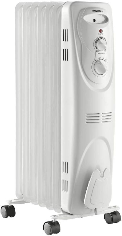 Photo 1 of PELONIS PHO15A2AGW, Basic Electric Oil Filled Radiator, 1500W Portable Full Room Radiant Space Heater with Adjustable Thermostat, White, 26.10 X 14.20
