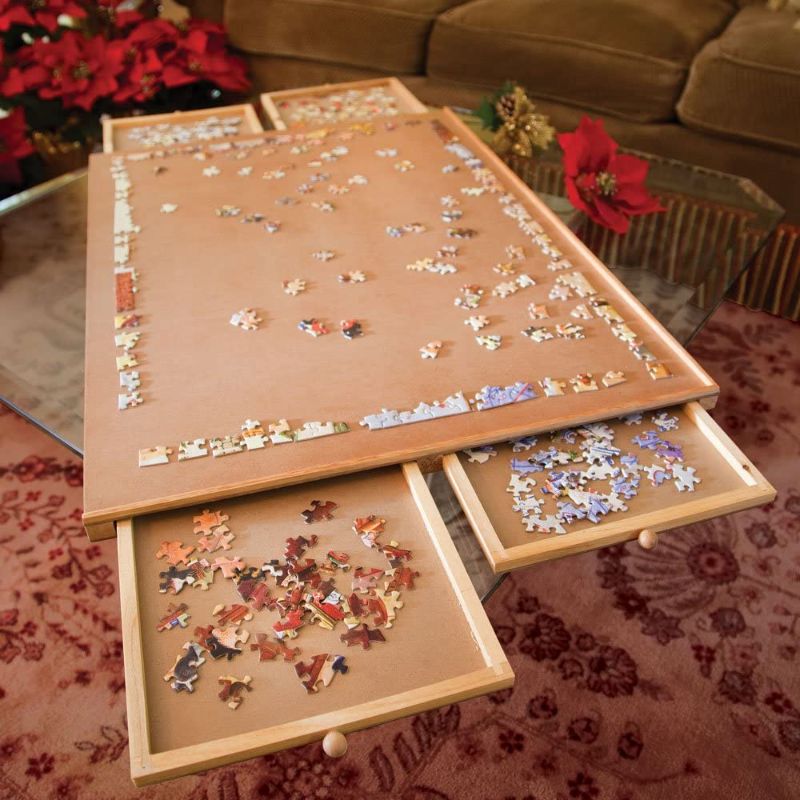 Photo 1 of Bits and Pieces - The Original Jumbo 1500 pc Wooden Puzzle Plateau-Smooth Fiberboard Work Surface - Four Sliding Drawers Complete This Puzzle Storage System
