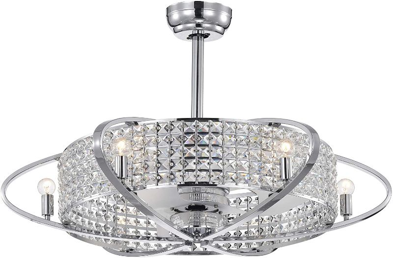 Photo 1 of Warehouse of Tiffany CFL-8424CH Sonome Chrome & Crystal 33-Inch Fandelier Lighted (Incl Remote Control) Ceiling Fan, Chrome
