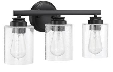 Photo 1 of 3 Light 16" Wide Bathroom Vanity Light with CLEAR Glass Shades BLACK