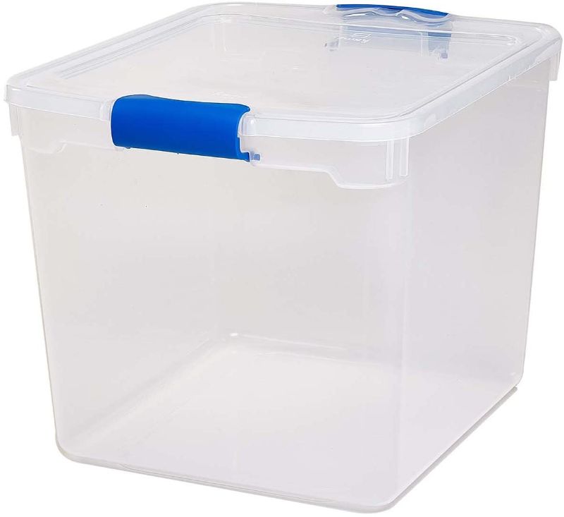 Photo 1 of 
HOMZ 3430CLRDC.04 Plastic Storage, Modular Stackable Storage Bins with Blue Latching Handles, 31 Quart, Clear