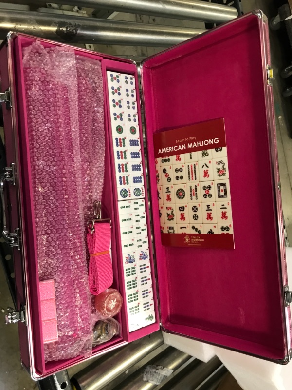 Photo 2 of Yellow Mountain Imports American Mahjong Set - Pink Sparkles - with Pink Aluminum Case, All-in-One Racks with Pushers, Dice, Wind Indicator & Wright Patterson Scoring Coins
