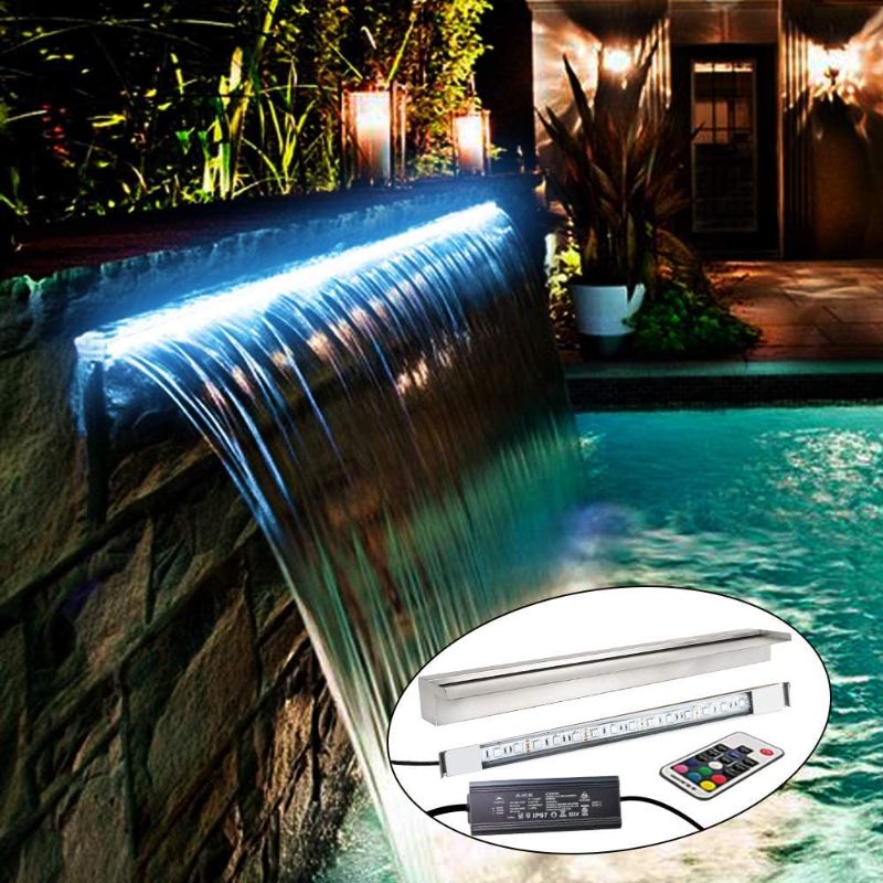 Photo 1 of YUDA 24" LED Pool Fountain With 7 Color Changing, Stainless Steel Waterfall Spillway For Sheer Descent Garden Ourdoor
