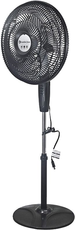 Photo 1 of Comfort Zone PowrCurve 18" 3-Speed Pedestal Fan - 6 Blades, Tri-Curve Grill for Less Noise, Adjustable Tilt, Black/Silver
