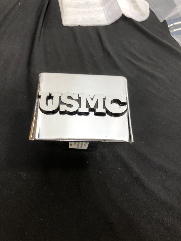 Photo 2 of "USMC" Marine Emblem on Chrome METAL Hitch Cover
