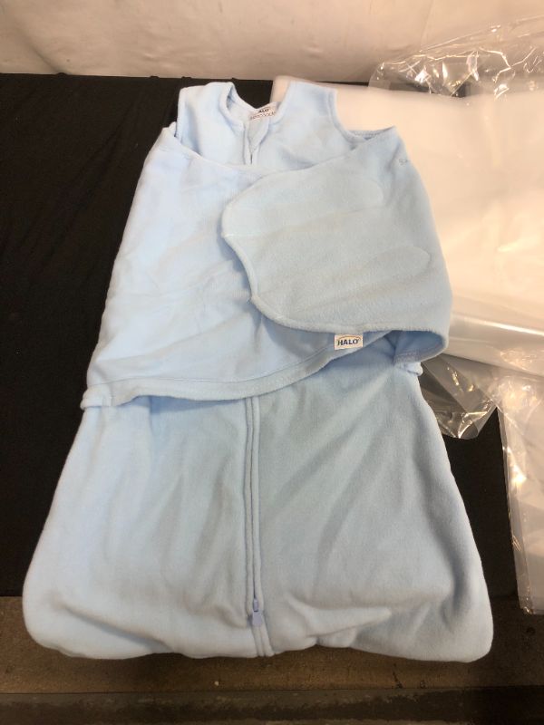 Photo 2 of HALO Micro-Fleece Sleepsack Swaddle, 3-Way Adjustable Wearable Blanket, TOG 3.0, Baby Blue, Small, 3-6 Months
