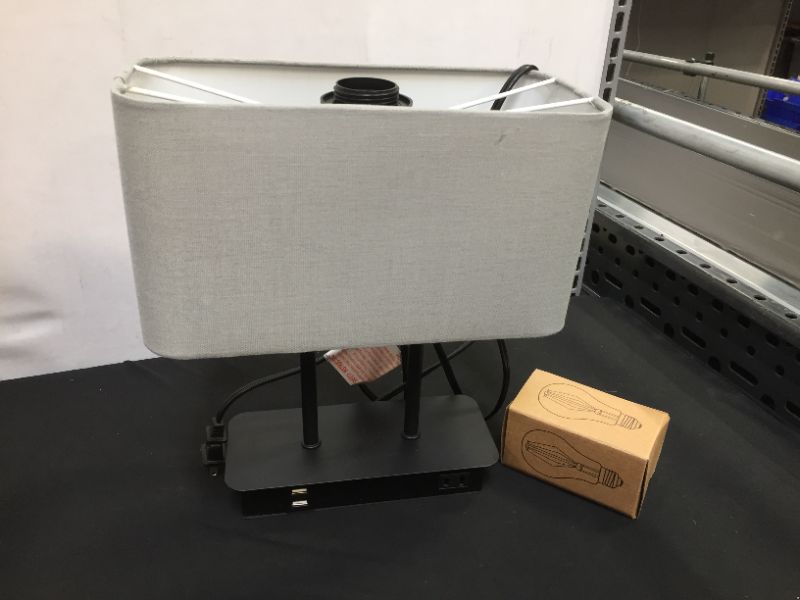 Photo 2 of Bedside Touch Control Table Lamp with Dual USB Charging Ports 1 AC Outlet, 3 Way Dimmable Modern Nightstand Lamp with Grey Fabric Shade, Desk Lamp for Bedroom Living Room Office with 5000K LED Bulb
