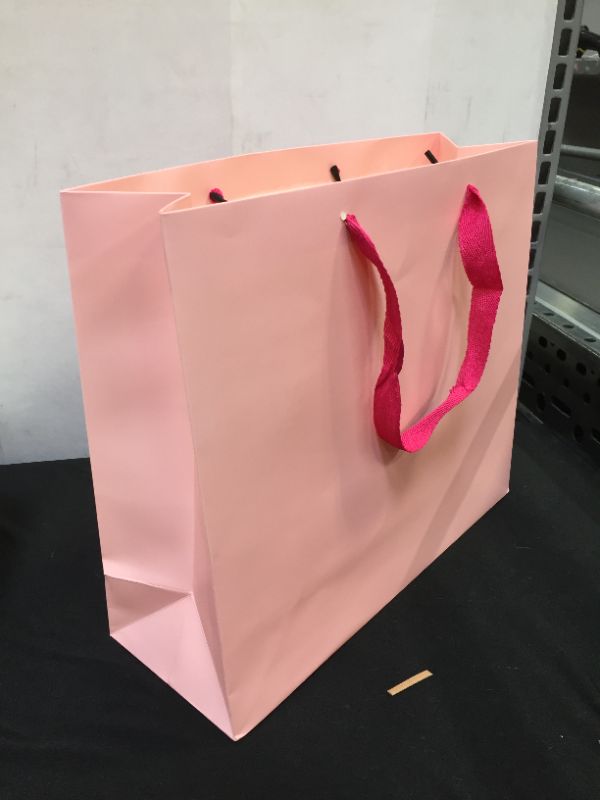 Photo 1 of 10PK MEDIUM SIZE PINK GIFT BAG WITH HOT PINK RIBBON HANDLES FOR VALENTINES DAY BIRTHDAY WEDDING