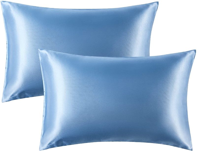 Photo 1 of Bedsure King Size Satin Pillowcase Set of 2 - Airy Blue Silk Pillow Cases for Hair and Skin 20x40 inches, Satin Pillow Covers 2 Pack with Envelope Closure
