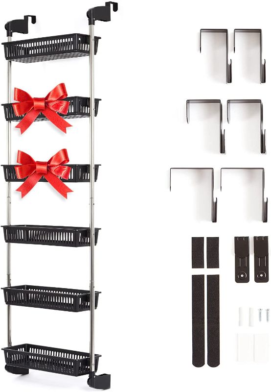 Photo 1 of HomeBuddy Pantry Door Organizer - 6 Basket Over The Door Organizer, Sturdy Back of Door Storage Organizer with 3 Sets of Padded Hooks - Door Shelf for Kitchen, Bathroom, Wardrobe
