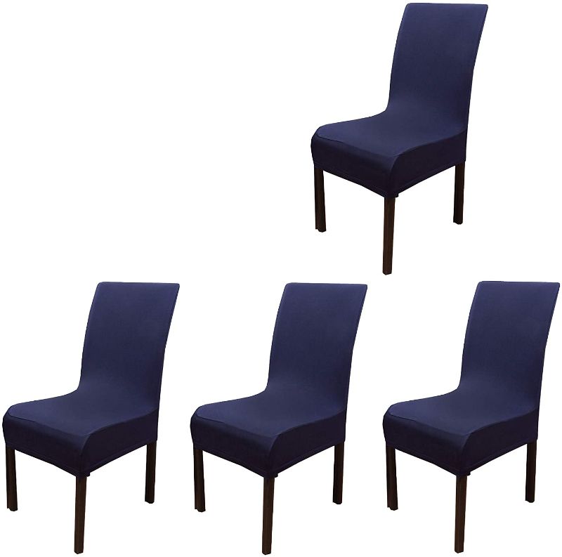 Photo 1 of 4 Pieces Spandex Stretch Washable Dining Room Chair Cover Protector Seat Slipcovers (Navy, 4)
