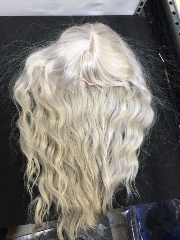 Photo 2 of ANDRIA Hair Middle Part No Lace Platinum Blonde Synthetic Wigs Long Heat Resistant Hair Pre Plucked Wig WAVY WITH BANGS 26IN